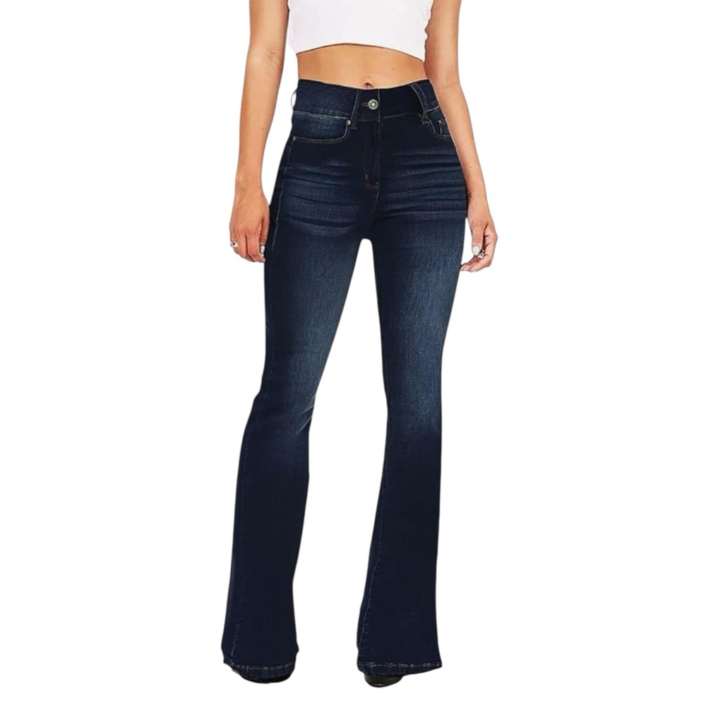 KDF Flare Jeans Women's High Waisted Stretch Jeans Navy 28X31 - Size 8 - Picture 2 of 6